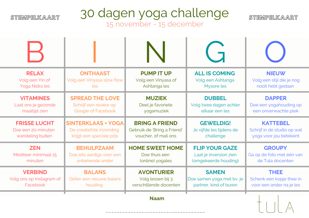 Bingo - 30dagen yoga challenge - Amsterdam